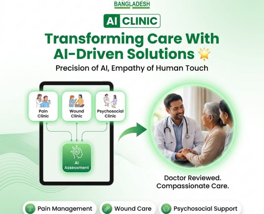 Discover the future of compassionate healthcare with our AI-driven solutions at Hospice Bangladesh AI Clinic. Imagine having the precision of AI combined with the empathy of human touch, creating a seamless palliative care experience.